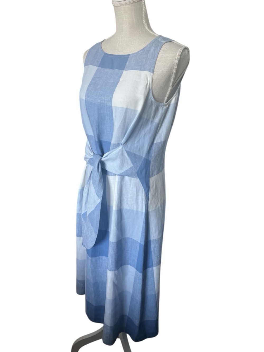 J. Jill Blue and White Gingham Tie-Waist Midi Dress Size/M - Picture 4 of 10